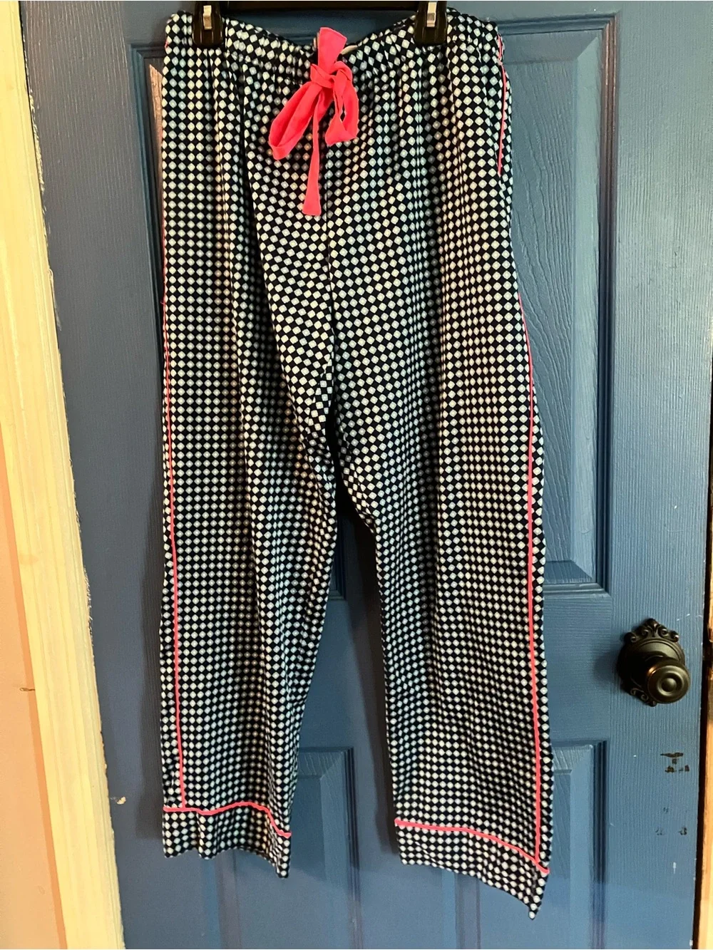 Victoria's Secret Navy and White Gingham Kids Pajama Set with Pink Trim